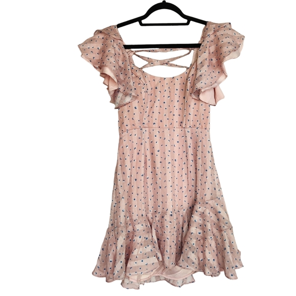 NWT Selfie Leslie Dress, Ruffle Sleeve Tie-back Backless Flare Mini Dress - Pink - Picture 7 of 9